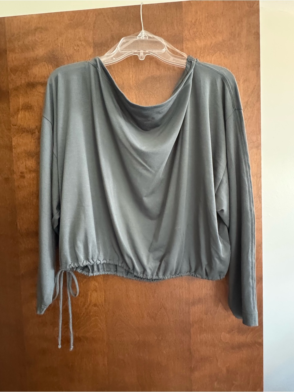 Athleta Slate Gray Draped Cropped Drawstring Long-Sleeve Top